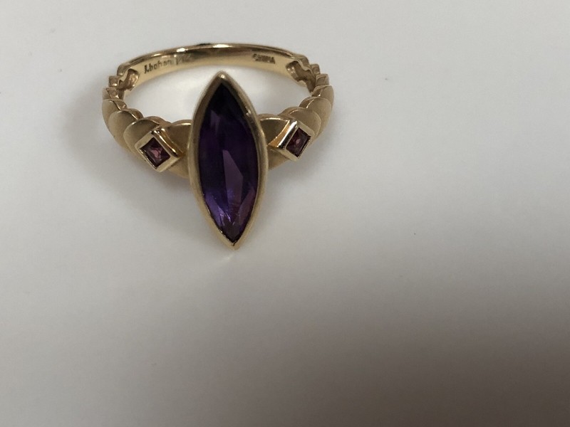 Jane Bohan 14KYG Laurel Leaf Amethyst & Rhodolite Garnet Ring 6
