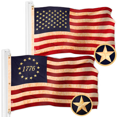 American USA Tea-Stained Flag & 1776 Tea-Stained Flag 6x10 Ft Both Emb 420D Poly