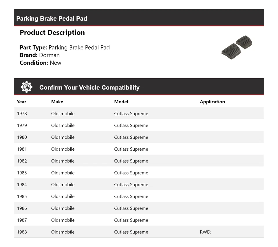 For 1978-1988 Oldsmobile Cutlass Supreme Dorman Parking Brake Pedal Pad 1979 - Image 2 of 4