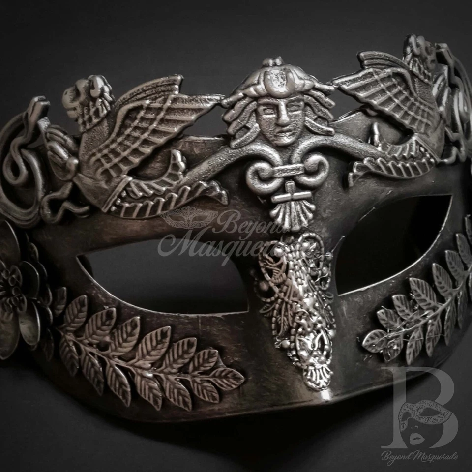 Mens Roman Warrior Venetian Costume Theatre Masquerade Ball Mask [Silver] - Image 4 of 4