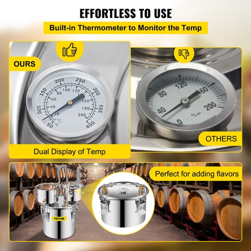 VEVOR Distillateur Alambic en Cuivre 11,4L Condenseur Huile Eau avec Thermomètre - Foto 5 di 12