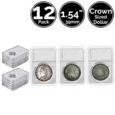 12 Pack 1.54 IN 39mm Slab Coin Snap Holders For Crown Sized Dollar