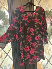 Express Womens Black Pink Floral Long Sleeve V-neck Dress Size Medium