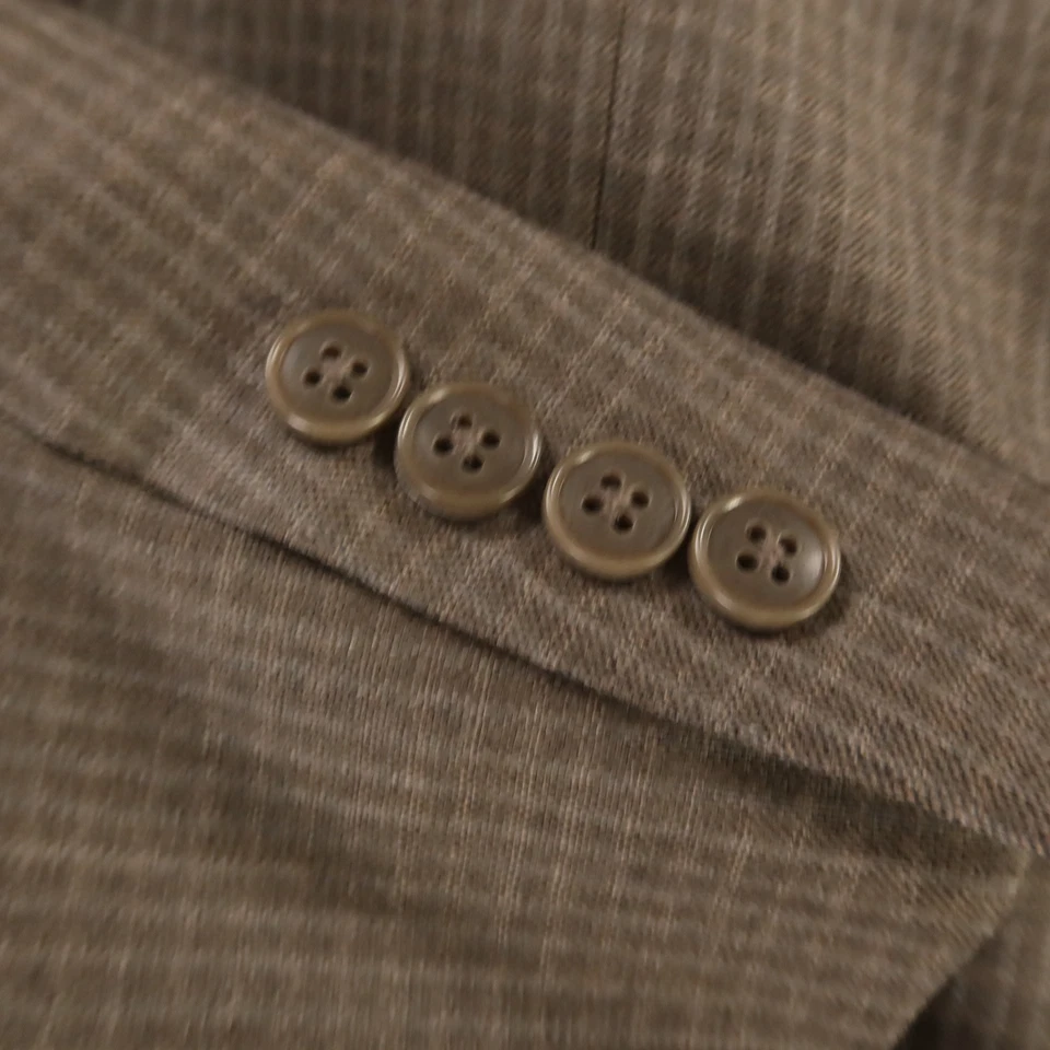 Hopsack Jacket M MT Brown Gray Check 100% Wool Blazer Sport Coat Perry Ellis 42L - Image 4 of 4