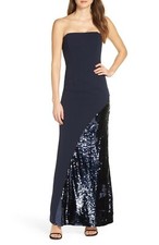 Eliza J Crepe & Sequin Embellished Strapless Evening Dress (Size 16)