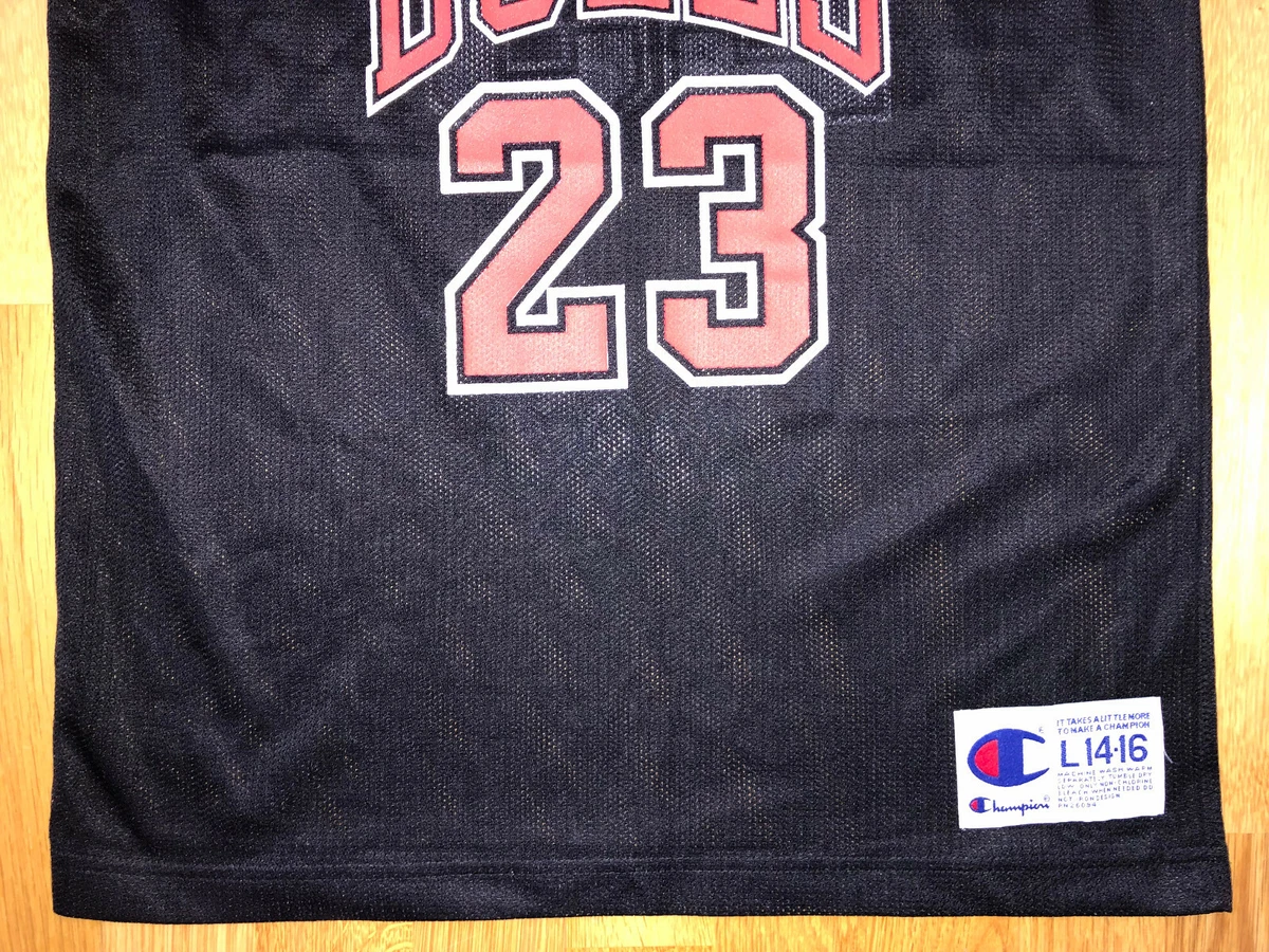 Michael Jordan #23 Chicago Bulls NBA Champion Black Jersey Youth L 14-16 Reverse