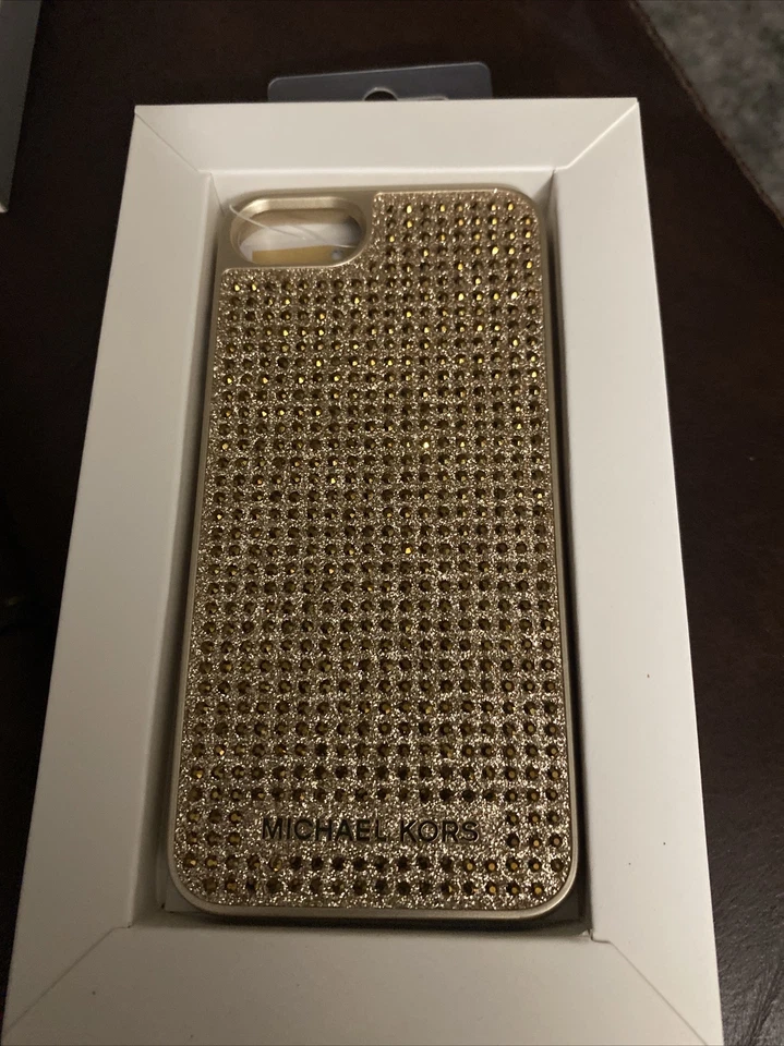 Nuevo Michael Kors Diamante Tachonado iPhone 7 Funda Teléfono Funda Dorado Foto 2 de 4