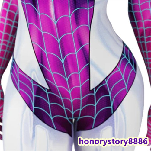 Spider-Man Gwen Stacy Tights Bodysuit Zentai Jumpsuit Halloween Cosplay Clothing - Picture 8 of 9