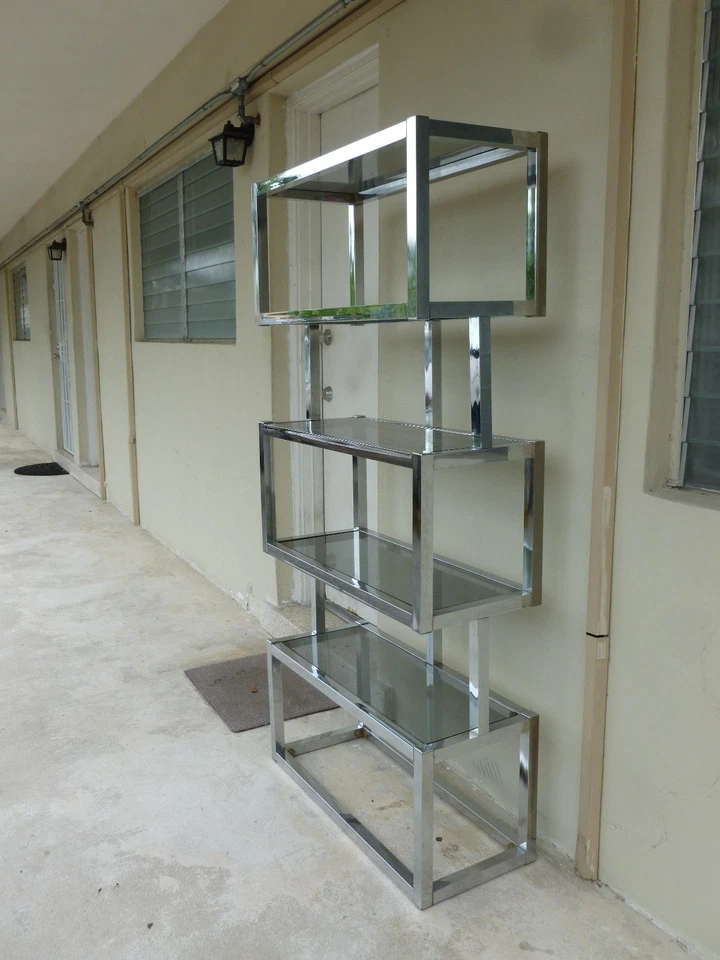 PAIR OF MOD SPACE AGE CHROMED ALUMINIUM RECTANGULAR CUBED ETAGERES (1/4 P) - Image 3 of 4