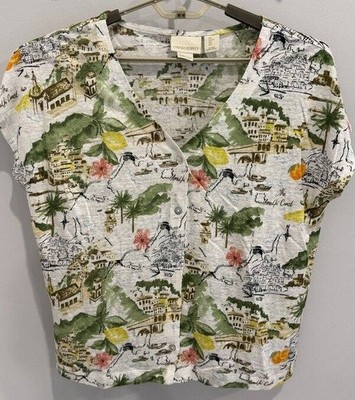 Cynthia Rowley Short Sleeve Button Front 100% Linen Shirt Amalfi Italy Shirt L