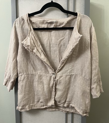 Viola Borghi Jacket Medium Women's 100% Linen Neutral Color Casual Fit Lagenlook - Picture 8 of 9