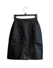 Vintage Rinzi Sz 4 Black Genuine Leather A-Line Skirt 90's Office Siren Edgy