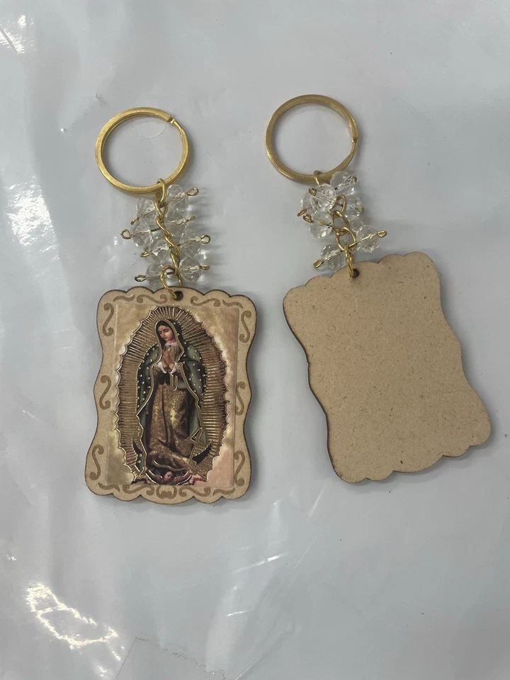 12 Llavero Virgen de Guadalupe Llavero Madera Favores Llaveros Recuerdos Comunión - Imagen 3 de 4