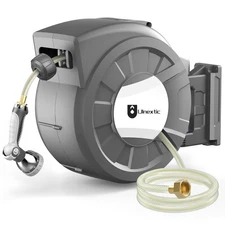 Retractable Garden Hose Reel, 1/2 in x 125 ft Wall Mounted Hose Reel, 10-Patt...