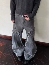 Y2K Grunge Cargo Baggy Jeans Mens Vintage Washed Black Grey Wide Leg Streetwear