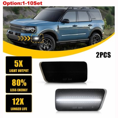 For 2021-2023 Bronco Ford Sport Smoked Front Fender LED Side Marker Light White