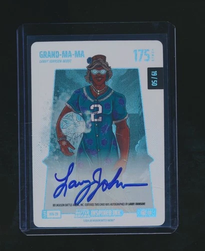 GRAND-MA-MA LARRY JOHNSON BO JACKSON BATTLE ARENA ICE AUTO 19/50 ALPHA BFA-39