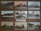 LETTER "N"  9 x 100 Year Old RR Stations, RY Depots, INDIANA. POSTCARD LITHO lot