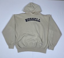 Russell Athletic 90s Cream Spellout Hoodie Sweatshirt