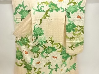 44193# JAPANESE KIMONO / ANTIQUE FURISODE / SILK / EMBROIDERY / FLOWER
