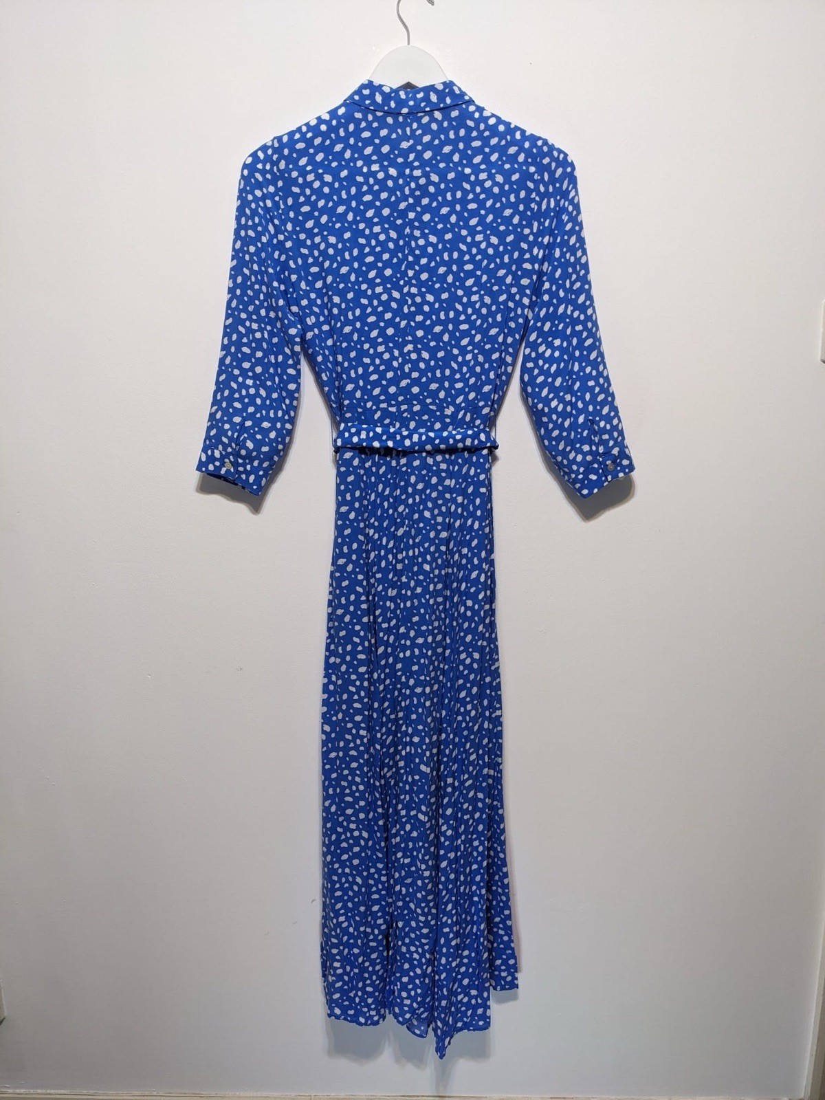 Zara New Blue Marilyn Shirt Tunic Midi Dress Size S Tie Belt image 10