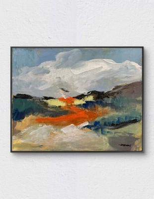 Abstract Mountain Landscape Painting 11x14 Original Modern Hills and Sky Art
