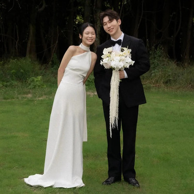 One Shoulder Backless Wedding Dresses Outdoor Simple Bride Elegant Bridal Gowns