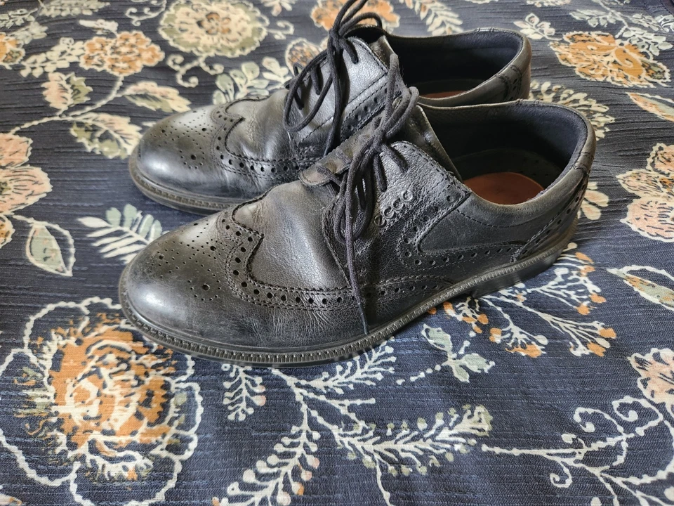 Ecco Boys Shoes 39 Black US Size 6 6.5 Lace Up Wingtip Leather - Image 2 of 4