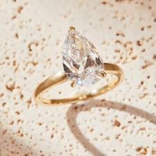 Pear Cut 2.30 Ct White Moissanite Prong Engagement Ring 14K Yellow Gold FN