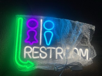 Acrylic and Neon LED Restroom Sign Male/Female Icons with Direction Arrow