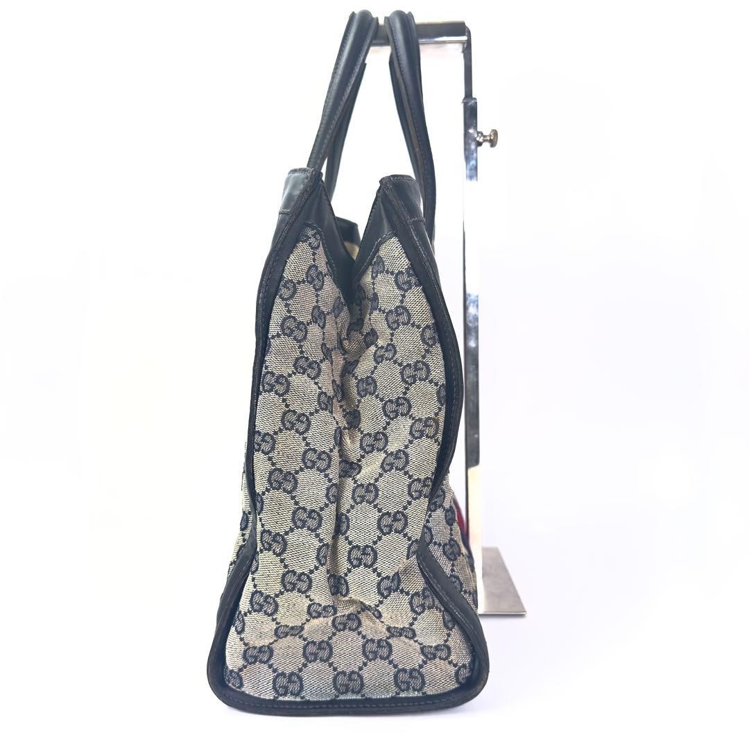 GUCCI GG Pattern Tote Bag Blue Sherry Line Vintage Leather Large thumbnail 4