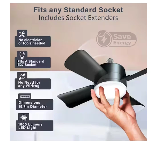 Bell + Howell 15.7" Matte Black Ceiling Fan Remote RGB CCT LED Light Socket - Image 4 of 4