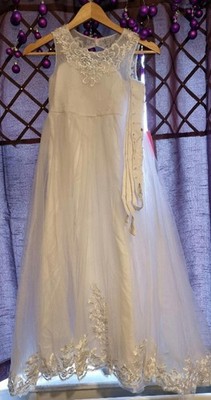 Zopfjungfer/Blumenmädchen Kleid, 7 Jahre weiß Spitze mit Schmuckgürtel