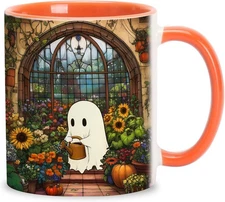 Cute Ghost Coffee Mug 11oz, Halloween Plant Mug Gift for Garden Lovers