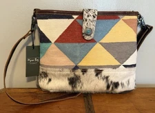 Myra Bag Western Leather Upcycled Canvas Crossbody Bag Chromo Canva Multi Color