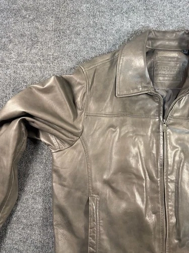 Roundtree & Yorke Leather Jacket Size L Brown Zip Front Bomber image 9