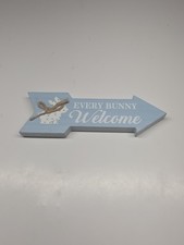 New "Every Bunny Welcome" Easter Arrow Wood Block Sign Decor Distressed Spring