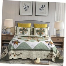 Quilts Queen Size Patchwork Bedspread Queen 90 x 98 inch Green Floral Star