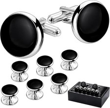 Cufflinks  Tuxedo Studs Set for Men, Silver  Gold Tone with Gift Box