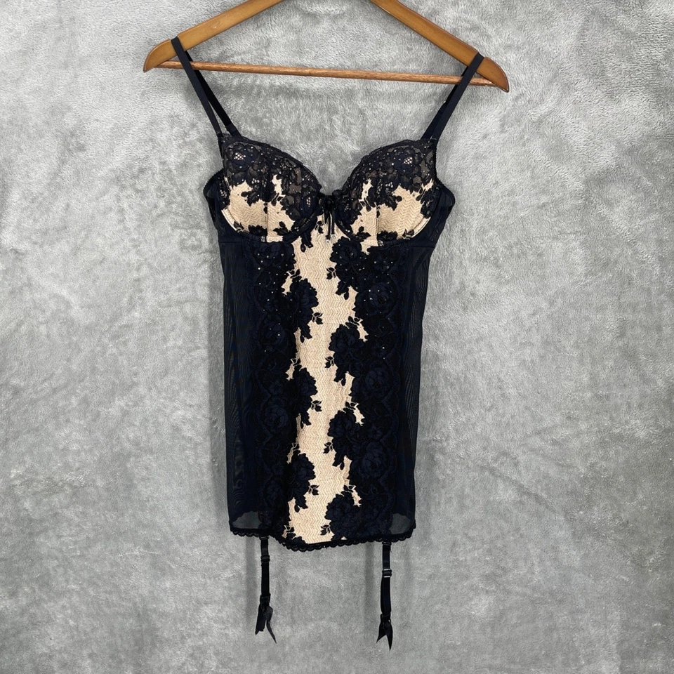 Victoria's Secret Babydoll Lingerie Teddy Romantic Bling Lace Sheer Size 34C See - Image 3 of 4