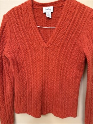 Neiman Marcus Orange Vneck Cashmere Cable Sweater Large