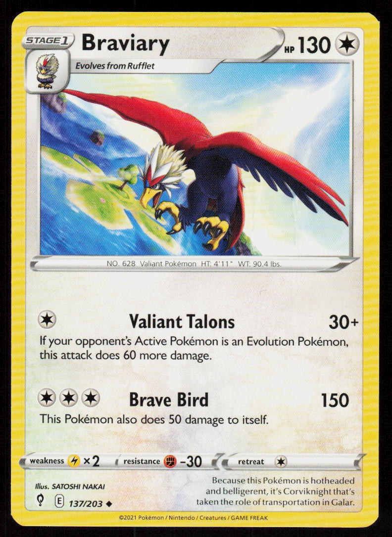Braviary 137/203 Uncommon Evolving Skies Pokemon Near Mint