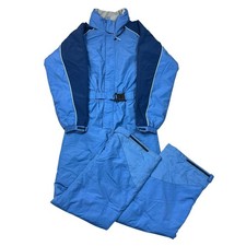 Tuta da sci vintage Puechua pezzo unico anni 90 con cappuccio retrò invernale blu bambini 14 anni