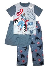 Captain America Boy's Supehero Polyester 3-Piece Short-Sleeved Pajama Set Sm 6-7