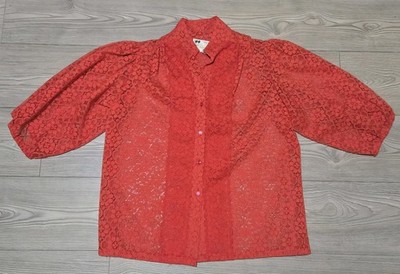 Vintage Carefree Fashions Shirt Blouse Womens Size Large Red Scottsdale AZ USA