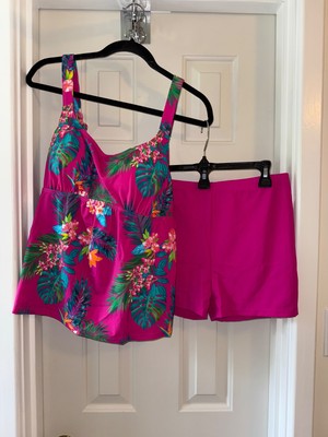 KIM GRAVEL x SWIMSUITS FOR ALL Scoopneck Tankini w/ Bike Shorts RASPBERRY sz 12