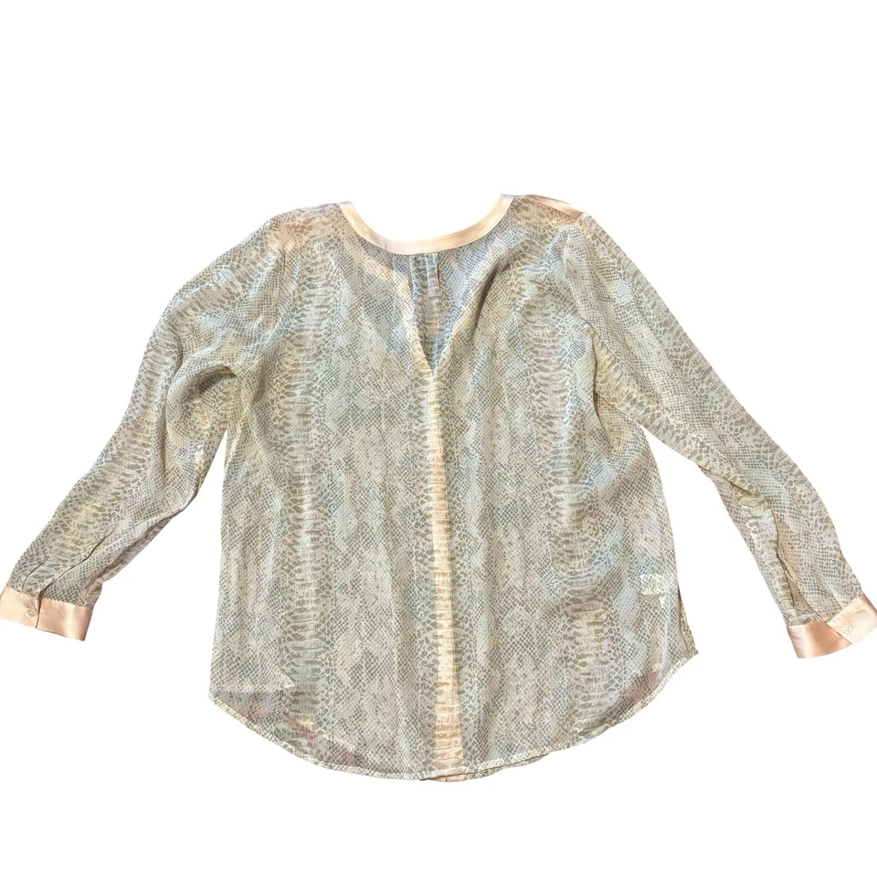 Blusa Ann Taylor Mujer Top XL Beige Borde Satinado Tranquila Lujo Romántico Trabajo Foto 4 de 4