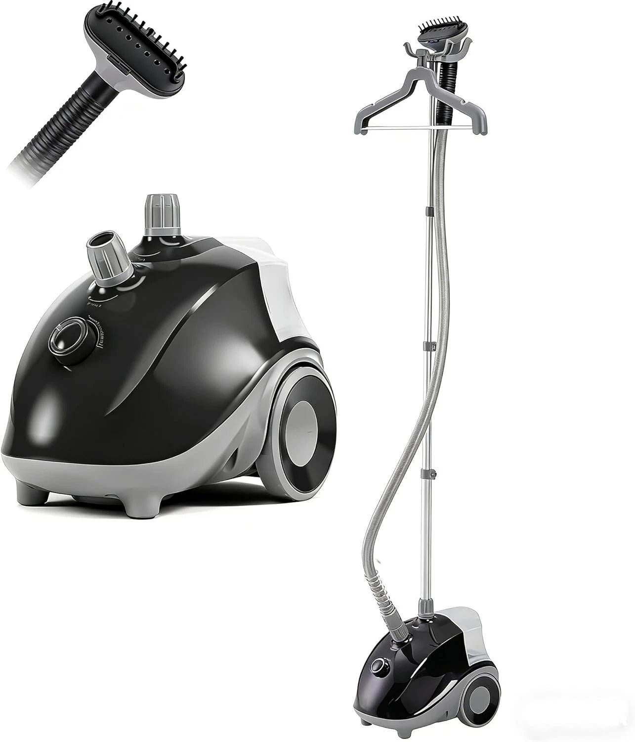 Powerful 1500W Garment Steamer on Wheels – Efficient Black Portable Steamer