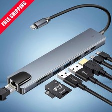 8 in 1 USB C Hub HDMI 4K RJ45 Ethernet SD TF PD Charge USB Adapter Dock