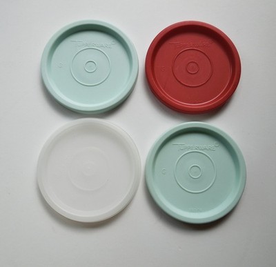 Tupperware vtg lot 4 ''G'' REPLACEMENT LID/SEAL Red, Mint  Snack Cup Bell Tumbler